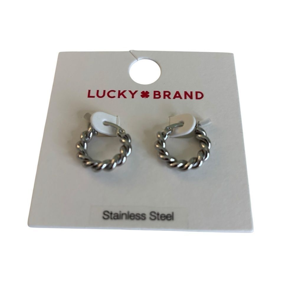 Lucky Brand Small Silver Toned Twisted Hoop Earrings